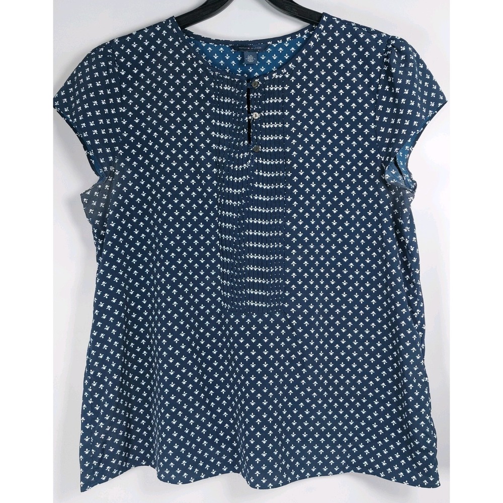 Tommy Hilfiger Geometric Floral Top Womens Size Large Navy Blue White